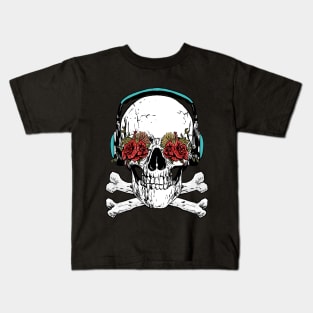 Skull With Headphones Kids T-Shirt